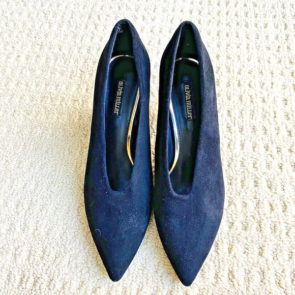 Olivia Miller Penny Black Pointy Toe Pumps Shoes US 7.5M Faux Suede Vintage Look - Picture 3 of 10